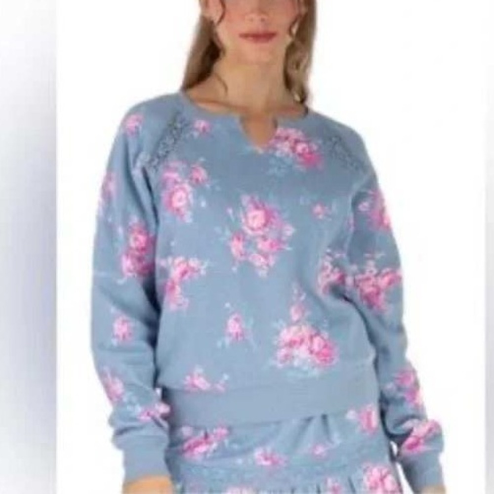 Treasures Floral Print Long Sleeve Top Lace Trim Sweatshirt Sz XL / #9127
